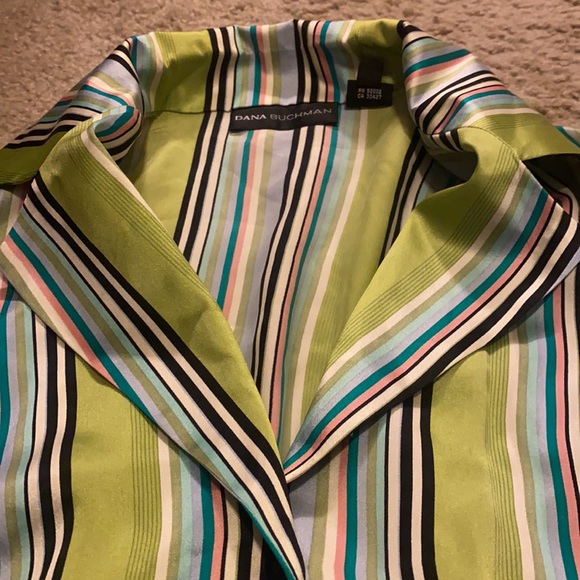 Dana Buchman Vintage Silk Striped 70’s Blouse in Lime Green - Picture 3 of 8